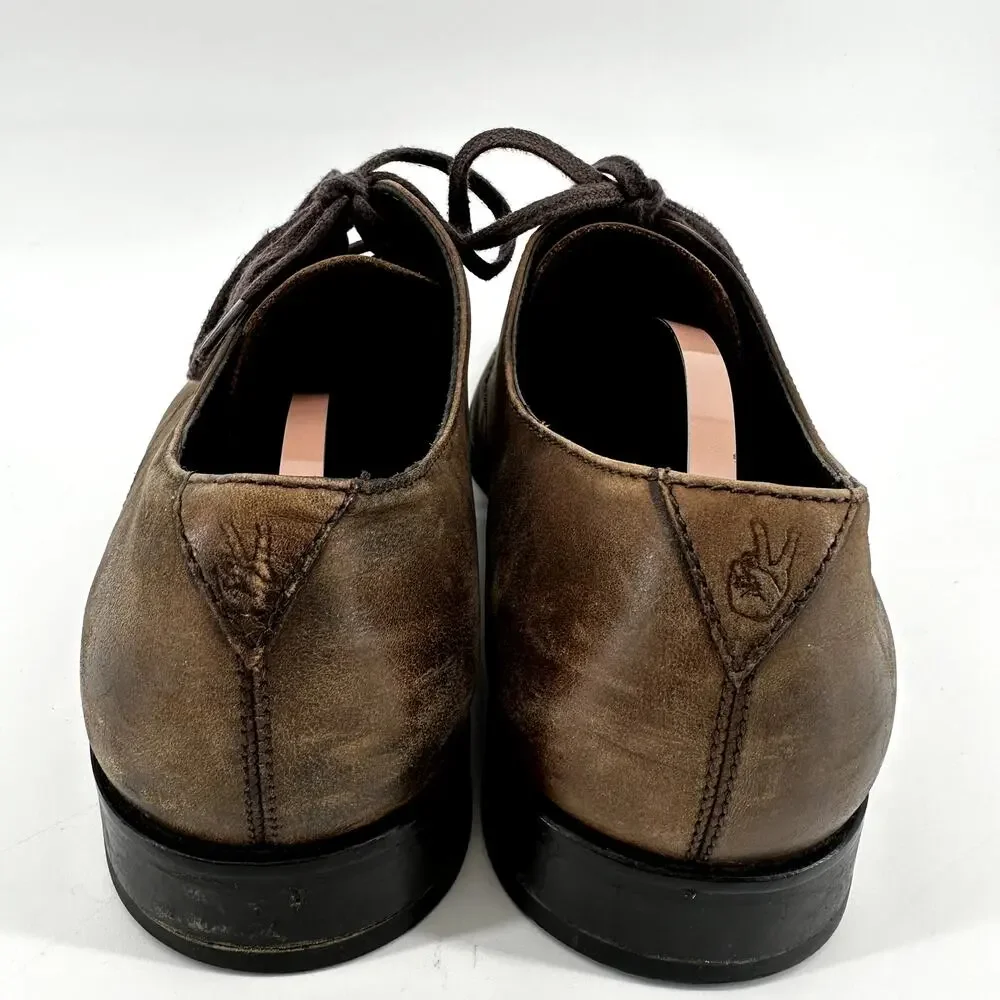 John Varvatos Oxford Dress Shoes Lace Up Heeled Leather Formal Brown 9.5M